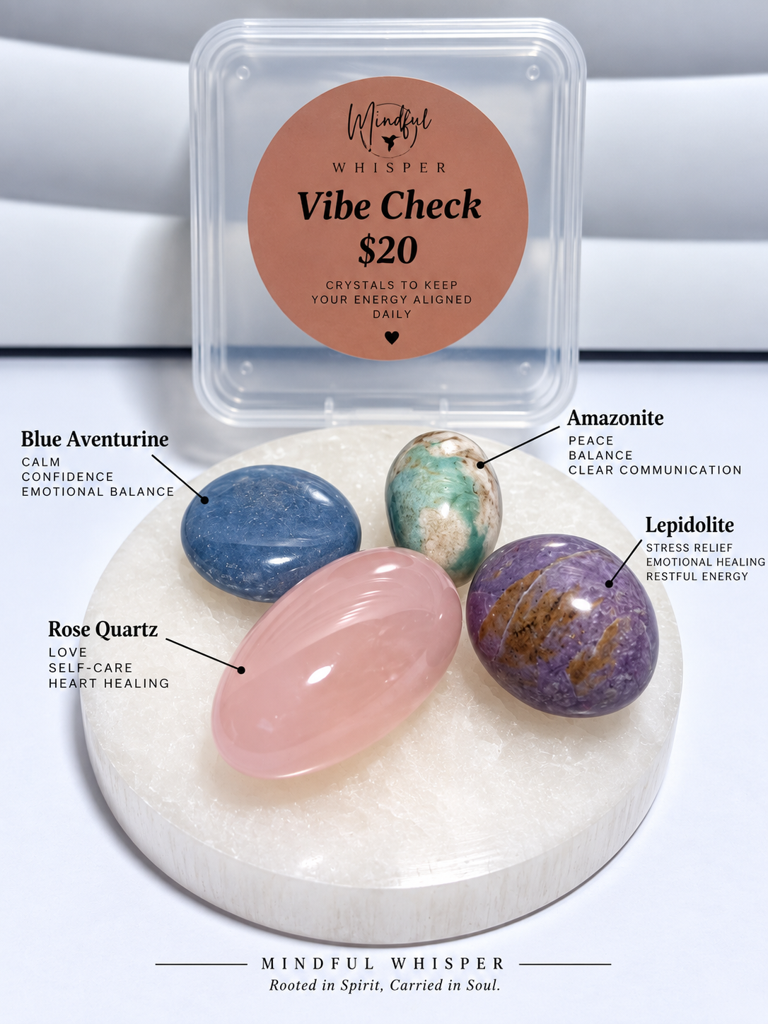 Mindful Whisper Vibe Check four-piece crystal set