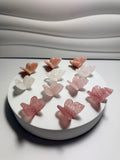 Mini crystal butterfly carvings in cherry quartz rose quartz clear quartz and pink opal
