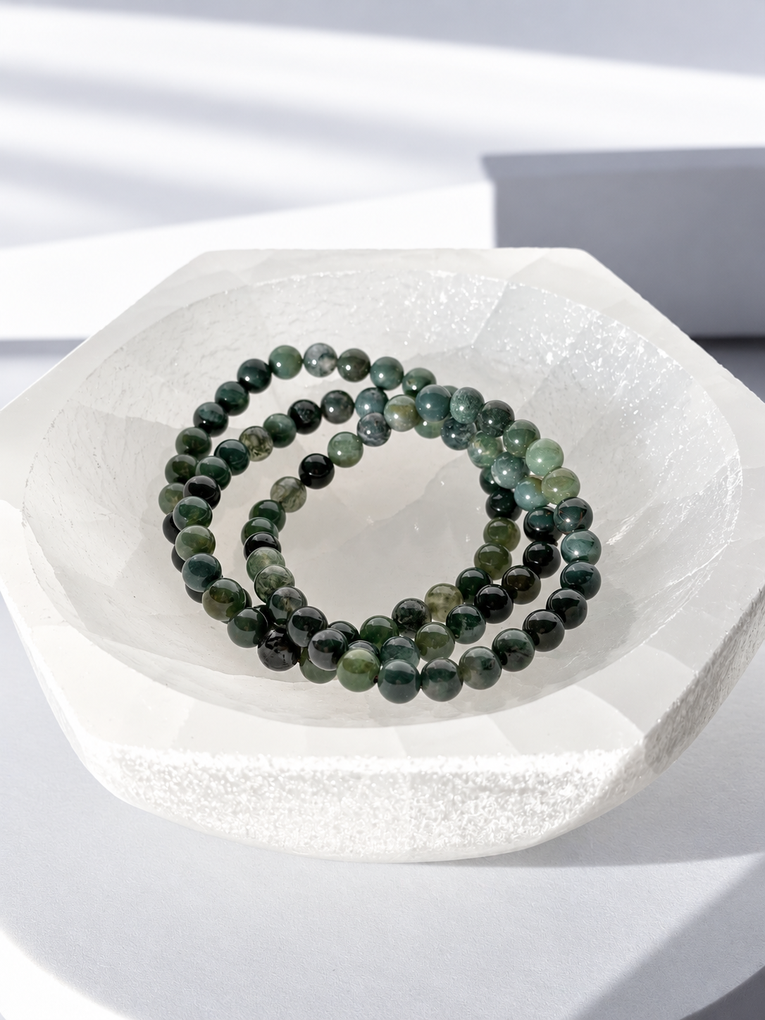 Moss Agate 6mm Crystal Bracelet - Mindful Whisper