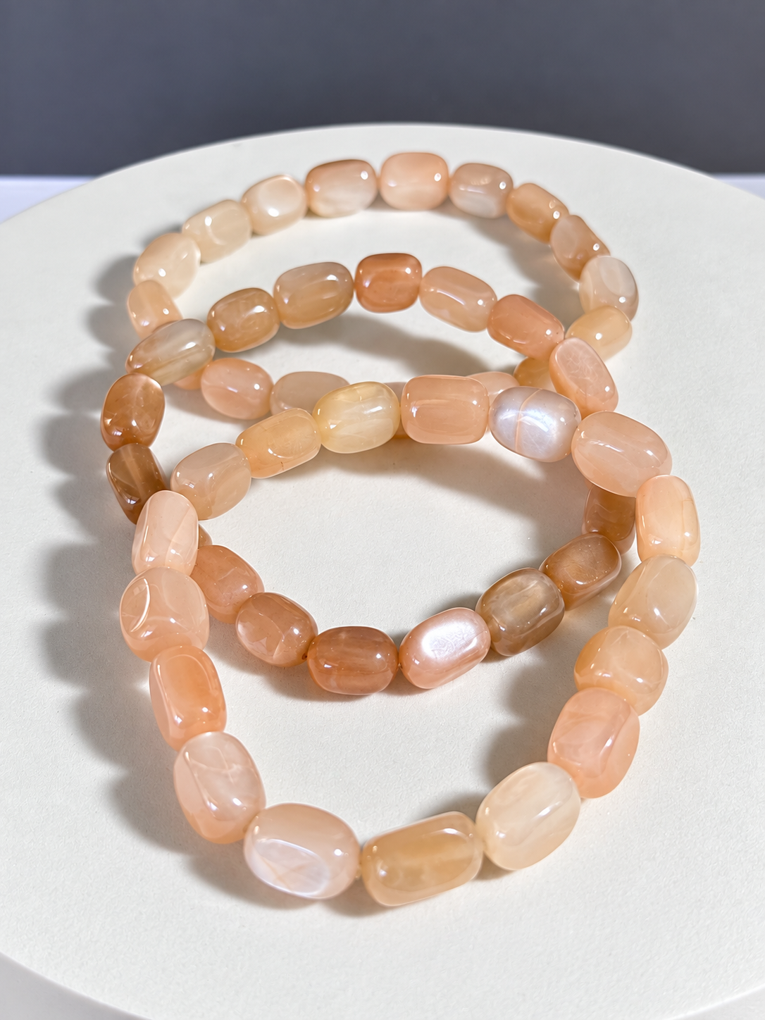 Peach Moonstone Oval Stretch Bracelet
