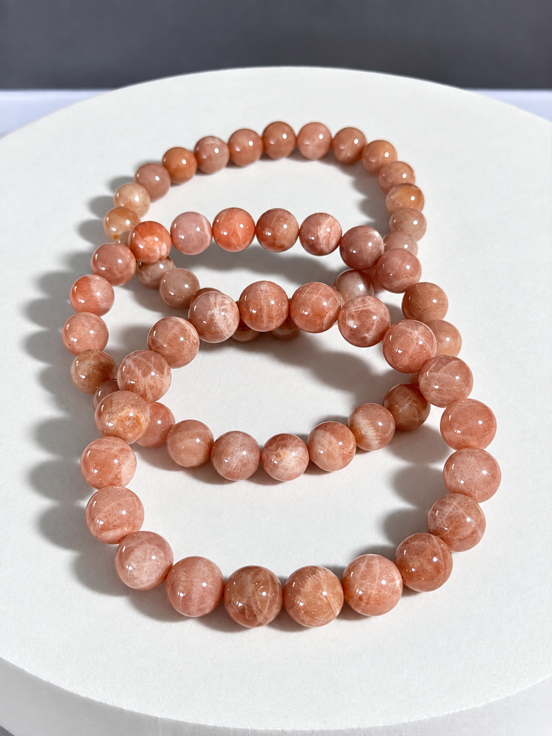 Peach Moonstone Round Stretch Bracelet