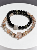 Rutilated Quartz and Gold Sheen Obsidian Star Stretch Bracelet