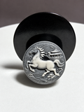Tai Chi Stone circular horse medallion carving with pagoda, mountain, cloud and wave motifs